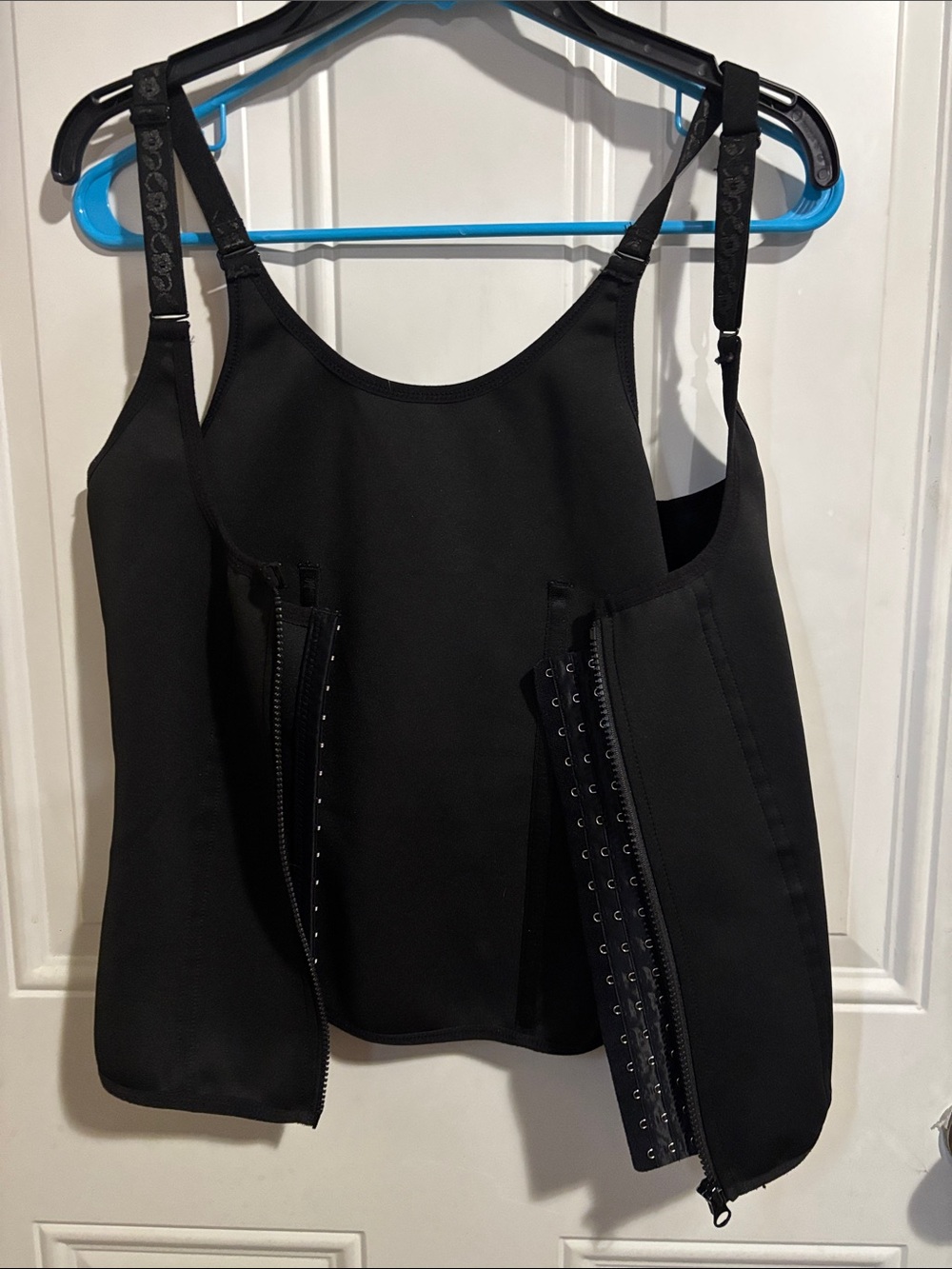 Women's Black Sculpting Tank Top with Front Hook & Zip Panel